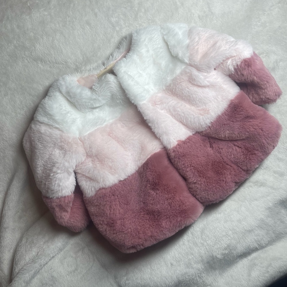 NWOT 0-3m FIRST IMPRESSIONS Baby Girl Colorblocked Faux-Fur Coat